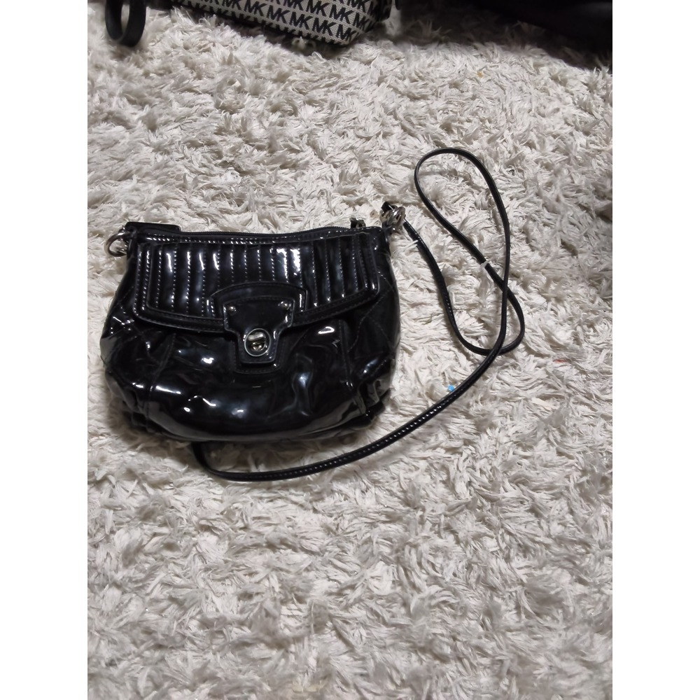 23Coach Black Patent Leather Quilted Crossbody Bag PinkLining TurnlockFlapPocket